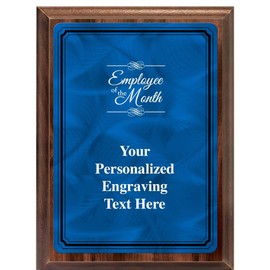 Crown Awards 6"X8" Blue Metal Plate Employee of The Month Plaque, Customized Employee of The Month Wood Plaque Award with Your Text Blue Plate