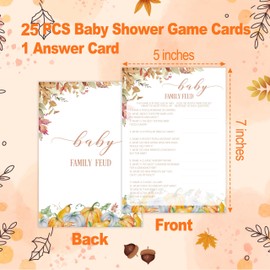 Beshoul Baby Shower Games, Thanksgiving Baby Family Feud, 25 Double-Sided Game Cards + 1 Answer Card for Gender Reveal Party Decorations Supplies Announcement - C06