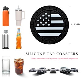 ZNDAW 4 PCS Car Cup Holder Coasters, 2.75 Inch Universal Non-Slip American Flag Insert Coaster for Auto Cup Holders, Shockproof Car Drink Mat for Men Women, Vehicle Interior Decor (Black)