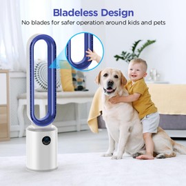 Bladeless Tower Fan, 38" Quiet Tower Fan with Remote, 24 Speeds, 12H Timer, 60° Swing, LED Display with Auto Off, Easy to Clean, Portable Low Noise Standing Fan Powerful Floor Fan for Home, Office
