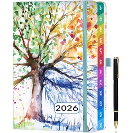 ZXHQ Diary 2026 Week to View A5 (5.9" × 8.5"), Jan - Dec, 2026 Full Year Weekly and Monthly Planner, Colorful Monthly Tabs, UK Holiday, with Pen, Inner Pocket - Tree of Life