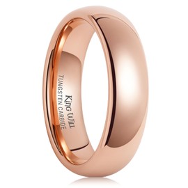 King Will 6mm Rose Gold Plated High Polished Comfort Fit Domed Tungsten Ring Wedding Band O 1/2 (7.5)