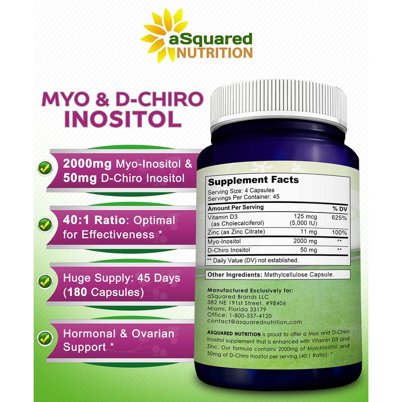 aSquared Nutrition Myo-Inositol & D-Chiro Inositol Supplement - 180 Capsules