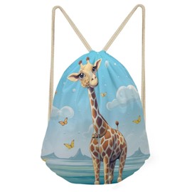 Upetstory Giraffe Backpack Gym Drawstring Bags Cinch Gym Bags Storage Backpacks Lightweight String Bag PE Kit Bag for Outdoor Sports Beach Hiking Swimming Camping