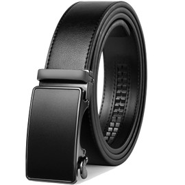Founders & C Men's Ratchet Belt 1 3/8",Leather Dress Belt Adjustable with Click Sliding Buckle Trim to Exact Fit (28"-42" Waist Adjustable, Ratchet Leather Black Belt)