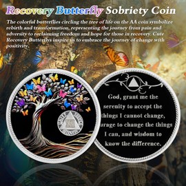 Delicate 22 Year Sobriety Coin - Recovery Butterfly Tree of Life AA Coins - 22 Year NA HA AA Chips and Medallions - 1-62 Years Living Clean Narcotics Alcoholics Anonymous Gifts for Men Women