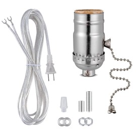 Lamp Repair Socket Kit,Pull Chain ON/Off Switch Socket for DIY Lamp with 8 feet Matching Cord and Essential Hardware, Table Lamp Rewiring Kit for Vintage Lamps or DIY Lighting Fixtures (Sliver)