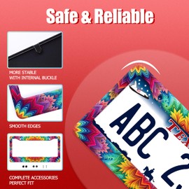 Colorful Mandala Printed License Plate Frame Abstract Boho License Plate Holder Stainless Steel Accessories Colorful License Plate Cars Decoration with Screws Fits Standard Vehicles Size 12.3" x 6.3"