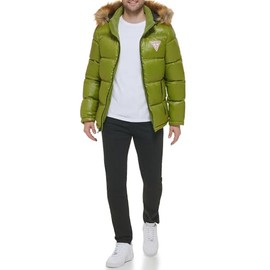 Guess Men's Warm Rain Resistant Puffer, Moss, Large