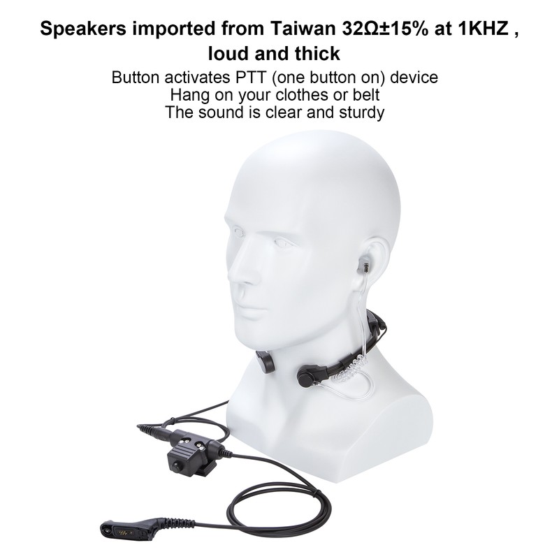 7.1mm Throat Mic Earpiece Retractable Walkie Talkie Headset with U94