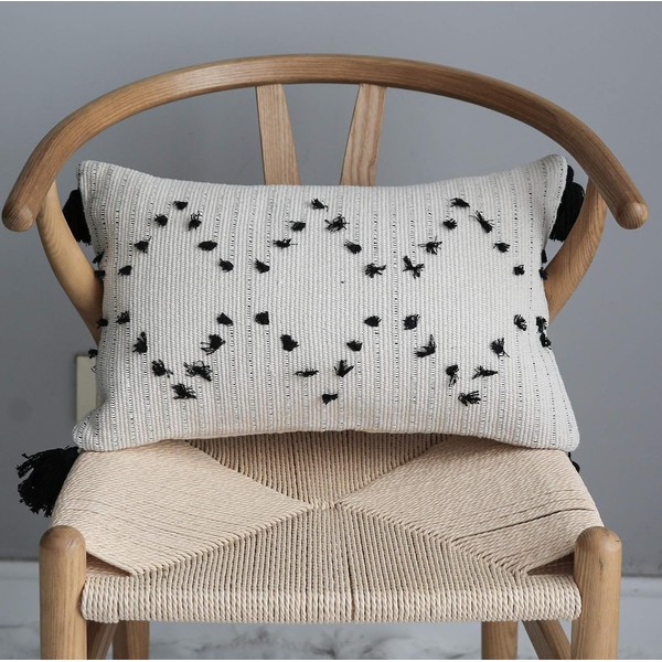 Knitted Boho Tufted Throw Pillow Covers 12x20, Farmhouse Woven Decorative