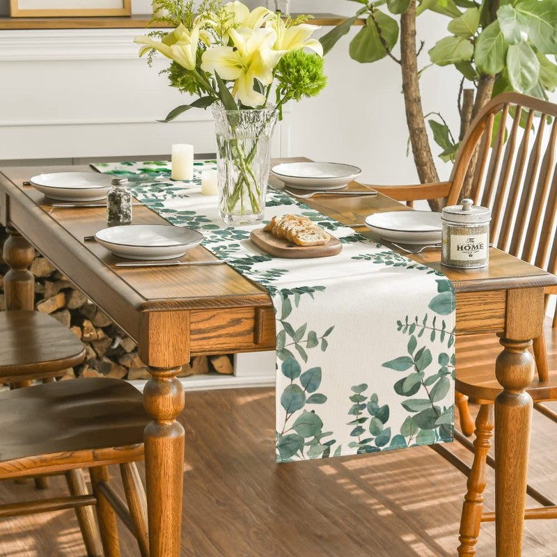 Artoid Mode Eucalyptus Leaves Summer Table Runner, Seasonal Spring Kitchen