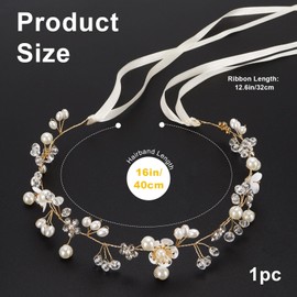 KINYFY Wedding Bridal Pearl Headband, Crystal Hair Accessory Flower Wedding Bridal Headband for Wedding Party Photography (Gold)