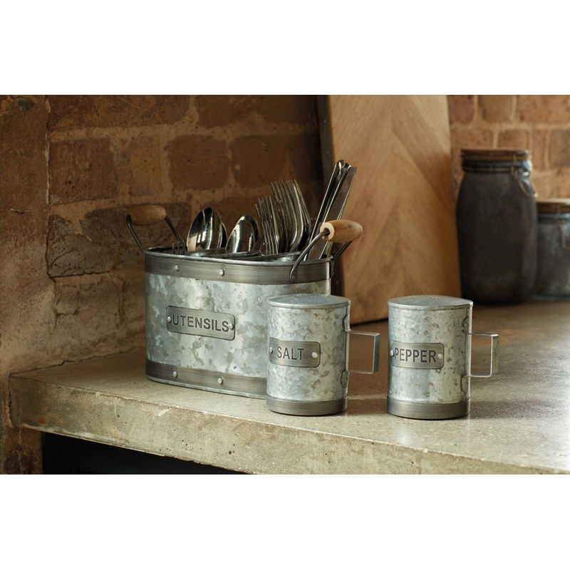 KitchenCraft Utensilienhalter, Stahl, Grau/Braun, 27.5 x 11 x 17 cm