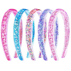 Chanaco Girls Headbands 5 Pcs Headbands for Girls Glitter Toddler Headband Sparkly Confetti Headband with Teeth for Kids Cute Rainbow Pink Purple Blue Hard Head Bands Little Girl Hair Accessories