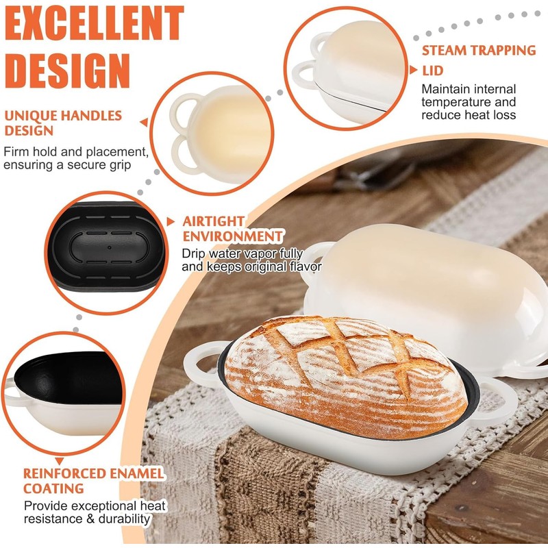 NSIRONS Enameled Cast Iron Sourdough Bread Oven, 2.5 QT Loaf