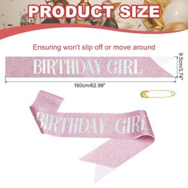 PATIKIL Birthday Girls Sash, Glitter Birthday Sash for Women Satin Princess Queen Sash Party Decorations with Safety Pin for Party Gifts Favors, Pink Fantasy