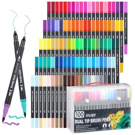 100 Colors Acrylic Paint Markers, Dual Tip Acrylic Paint Markers with Brush Tip and Fine Tips, Double Brush Marker Pens for Rock, Wood, Canvas, Stone, Glass, Ceramic, DIY Crafts Making, Art Supplies