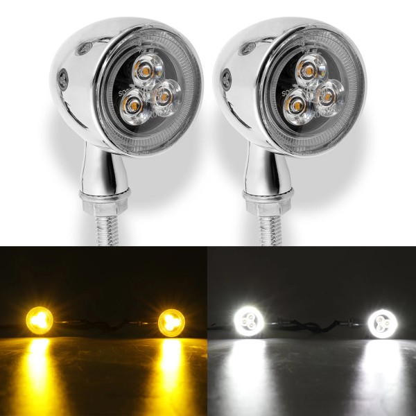 KEEPDSGN Chrome Motorcycle LED Turn Signal Blinker Amber DRL Light
