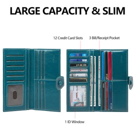 cakang Wallet for Women Compact Slim Bifold Wallet RFID Blocking Leather Card Holder Wallet Zipper Dark Blue