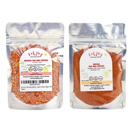 Ped Jing - Hot Thai Chili Peppers, Ground and Crushed 2 Pack Bundle, Very Hot Chili Peppers, Great For Thai or Asian Food Recipes, 1.5 oz each, 3 Once / 85g in Total