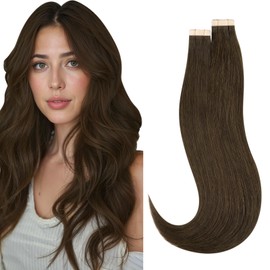 HOTBANANA Tape in Hair Extensions, 12 Inch 40pcs Chocolate Brown Tape in Hair Extensions Human Hair Tape Hair Extensions Straight Remy Human Hair Tape in Extensions