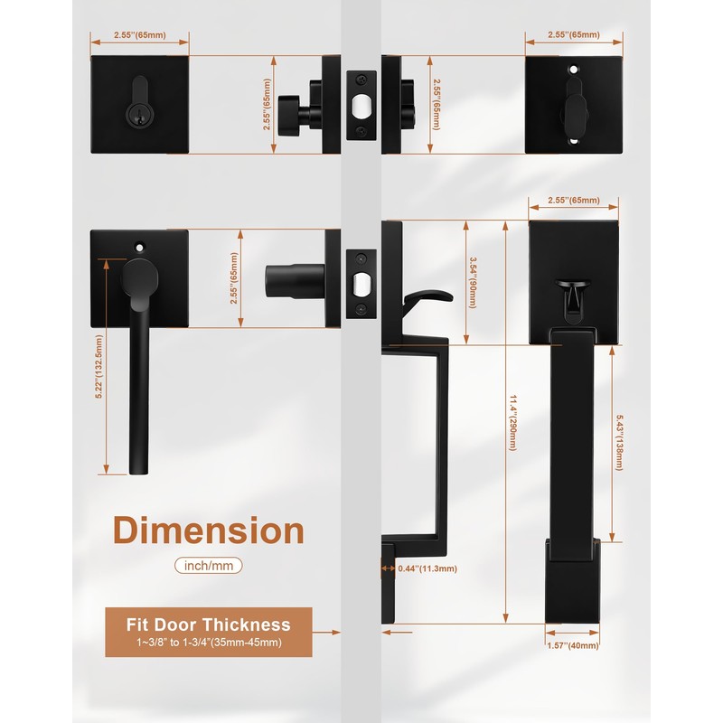 Probrico Front Door Handle and Deadbolt Set,Matte Black Front Door