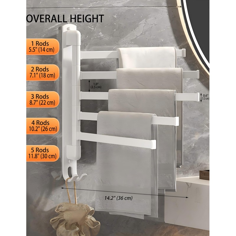 Swivel Towel Racks for Bathroom/Kitchen, Wall Mounted No Drill Heavy