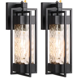 KIALUSH 2-Pack Wall Lights Dusk to Dawn Outdoor Lighting, Modern Outside Waterproof Porch Lights with Photocell Sensor,Exterior Light Fixtures with Water Glass for Doorway Garage(Bulb Included)