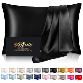Silk Pillowcase for Hair and Skin, Mulberry Silk Pillow Cases Standard Size, Anti Acne Cooling Beauty Sleep Both Sides Natural Silk Satin Pillow Covers with Hidden Zipper, Gifts for Women Men, Black