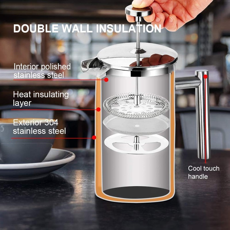 Secura French Press Coffee Maker, 304 Grade Stainless Steel Insulated