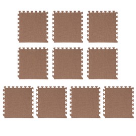 10pcs Cotton Linen Interlocking Carpet Tiles Anti Slip Floor Protection Soft Interlocking Floor Mat for Home Brown