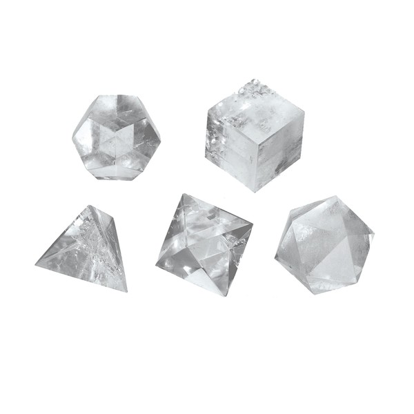 Lapis Vitalis Platonic Body Rock Crystal – Approx. 3 cm Gemstones Set Consisting of Tetrahedron Hexahedron Octahedron Dodecahedron Icosahedron – Packed in Beautiful Gift Box