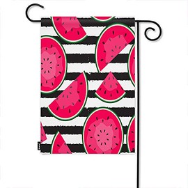 Moslion Garden Flag Watermelon Summer Fresh Fruits Black White Stripes Graphic Style Nature Summer Seasonal Garden Flag Outdoor Decorative Double-Sided Cotton Linen 12x18 Inch