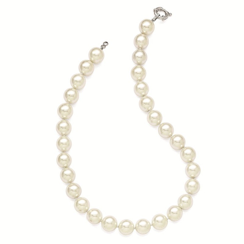 Solid 925 Sterling Silver 14-15mm White Shell Bead Necklace Chain