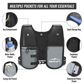 Nepfaivy Running Vest Women and Men - Lightweight and Reflective Running Vest with Waterproof Phone Holder, Adjustable and Breathable Hydration Running Vest for Outdoor Running Cycling (Grey)