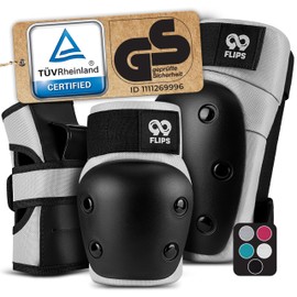 99FLIPS Skate pads adult - Knee and Elbow Pads incl. Wrist Guards - Elbow knee pads for Skateboard, Scooter and Inline Skating - Size L in Grey - skating pads skateboard pads