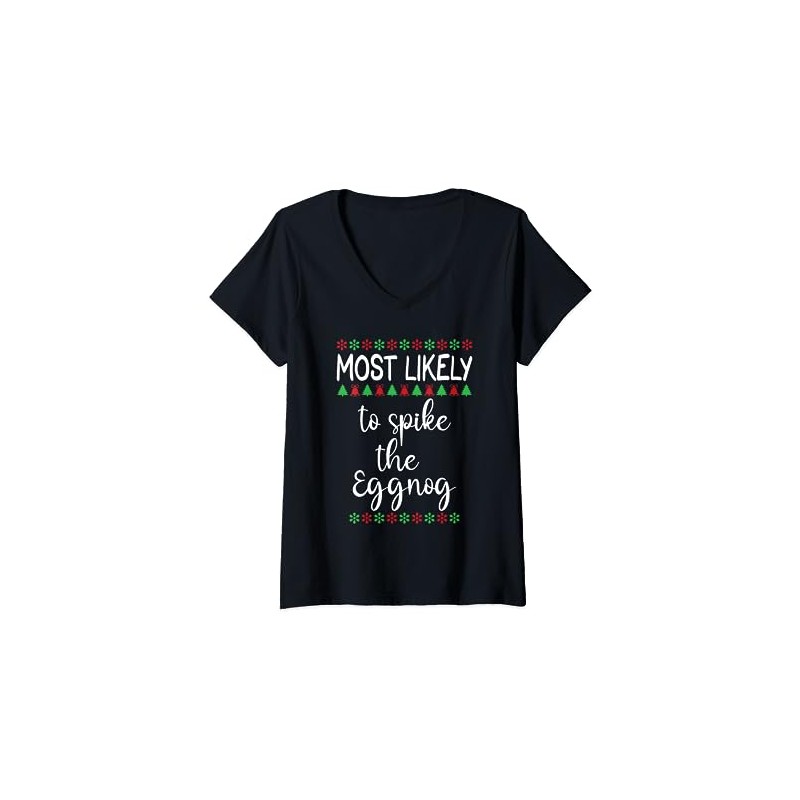 Funny Christmas PJ Spike Eggnog Matching Family Christmas V-Neck T-Shirt,