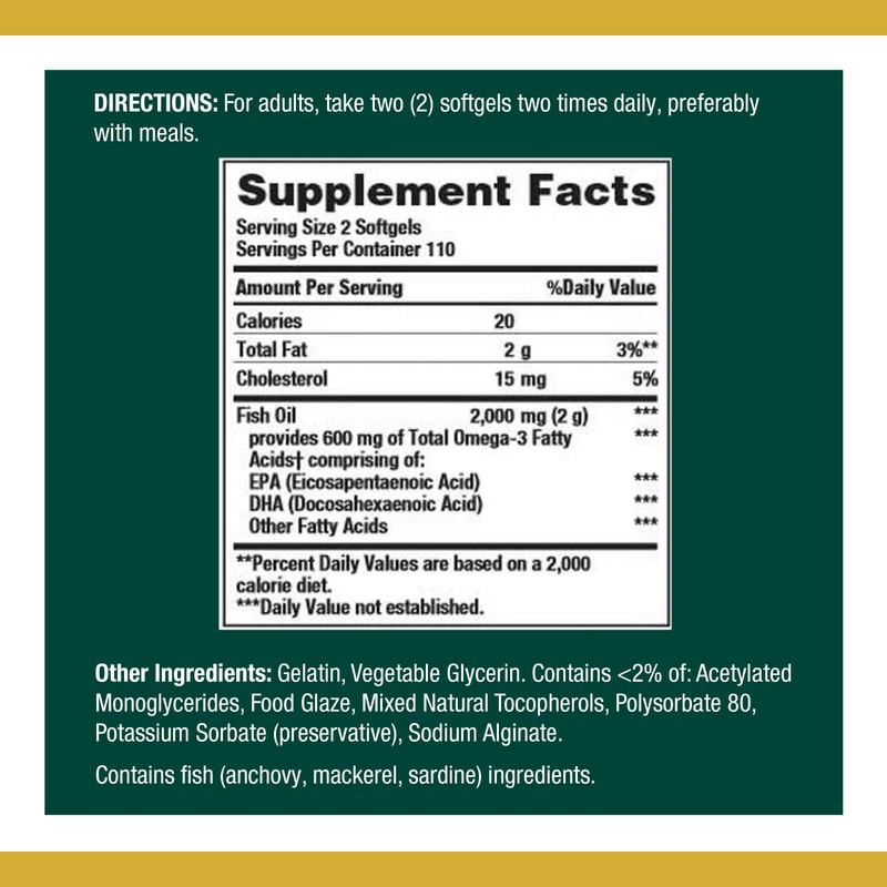 Nature's Bounty Fish Oil 1000 mg Coated Softgels, 220 Count