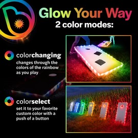 Brightz TossBrightz LED Cornhole Lights - Color Select & Changing Modes for Board and Hole - Light Up Kit for Glow in The Dark Corn Hole