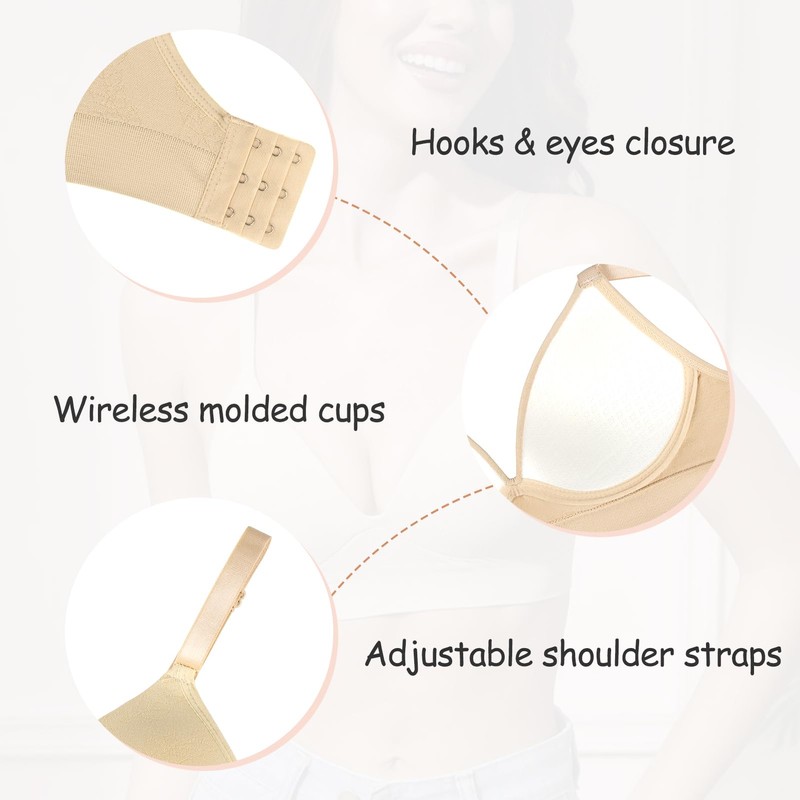 Eleplus 3 Pieces Deep V Non Wired Bras for Women