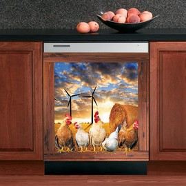 Farm Chicken Dishwasher Cover,Kitchen Decor Rooster Magnet Refrigerator Decal,Country Farmhouse Magnetic Fridge Door Cover,Home Appliances Cabinet Decor Stickers 23"Wx26"H