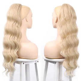 YEESHEDO Ponytail Hairpiece Clip Extensions with Drawstring Long Wavy Blonde Hair Extensions Natural Wig Afro Curly Ponytail for Braid (Colour: 24/613#)