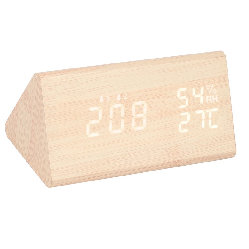 LED Digital Alarm Clock Multipurpose Wooden Clock with Voice Control