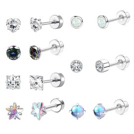 7 Pairs Titanium Stud Earrings for Sensitive Ears Set, Hypoallergenic Titanium Earrings Women's Moonstone Earrings Opal for Women Girls Children, small, Synthesis, Zircon