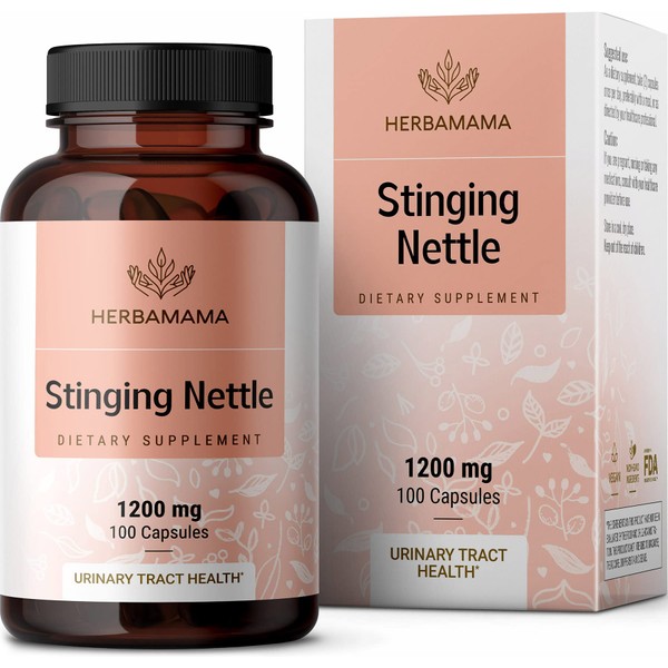 HERBAMAMA Stinging Nettle Root Capsules - Organic Stinging Nettle Root Powder Pills - Urtica Dioica Herbal Supplement - 100 Vegan Caps