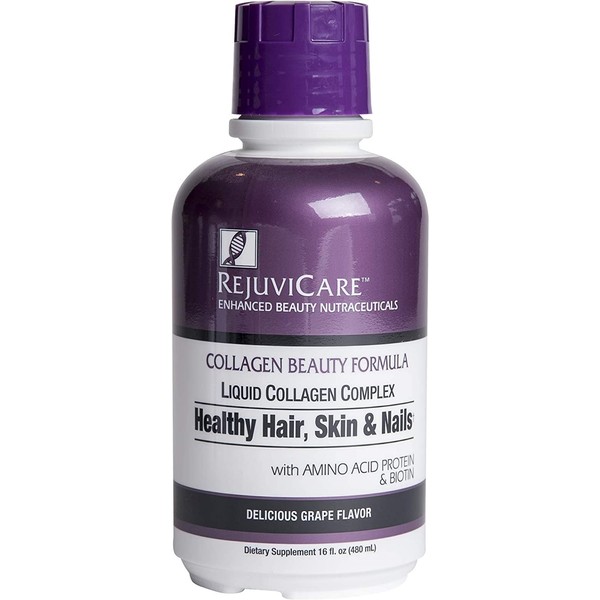 Rejuvicare Liquid Collagen Beauty Formula with Amino Acids, Protein and Biotin, Delicious Grape Flavor, 16 oz ,32 servings
