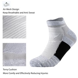 GLENMEARL Mens Womens Athletic Ankle Socks Compression Cushion Padded Arch Support Moisture Wicking Low Cut Socks for Running Walking Cycling Hiking Sport Unisex Adult 6 Pack White Size 6-9