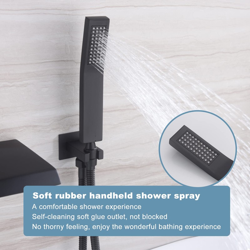 Waterfall Bathtub Faucet Set with Sprayer, Wall Mount Tub Spout