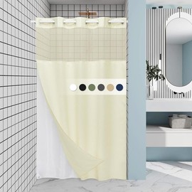 Beige Stall No Hook Shower Curtain with Snap in Liner,230GSM Waffle Weave Shower Curtains for Bathroom,54W x 80H - Color: ivory, Size: 71"W x 86"L (Pack of 1)